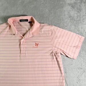 Carnoustie Pink Stripe Polo Shirt Kapalua Butterfly Logo Golf Casual Mens L